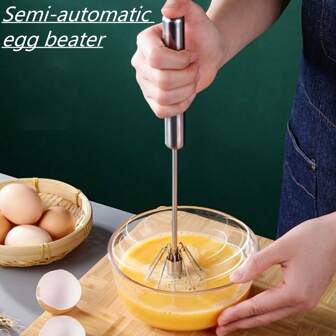 A Stainless Steel Rotary Semi-Automatic Handheld Mixer Suitable For Butter And Eggs, Easy To Use, A Small Tool For Home Butter And Egg Baking.