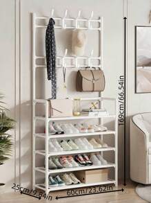 1pc Multifunctional Metal Entryway Shoe Rack With 4/5 Tiers Shoe Storage Shelves And Coat Hooks - Organize Your Entryway And Keep Your Clothes And Shoes Tidy