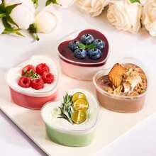 Heart Shaped Dessert Cups With Spoons Mini Plastic Dessert Shooter Cups Transparent Container Box Love Food Storage Box For Wedding Parfait, Cheesecake, Mousse, Appetizers, Jello Shot And Puddings Disposable Or Reusable (Optional 5 Pcs Spoons Set)