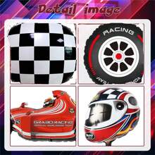 1 件赛车氦气铝箔气球，车轮方格旗快速赛车头盔路障生日快乐气球派对装饰主题派对用品，圣诞节 - 彩色 - 查看 4