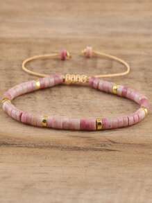 1pc Natural Stone Turquoise Beaded Woven Adjustable Bracelet, Gift For Women