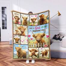 1pc Cow Print Flannel Blanket, Suitable For Home, Travel And Camping - Cozy And Warm Nap Blanket For Sofa, Couch And Bed