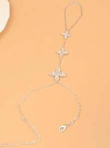 1pc Minimalist Silver Flower Finger & Hand Chain Bracelet With Rhinestones, Elegant Jewelry For Women