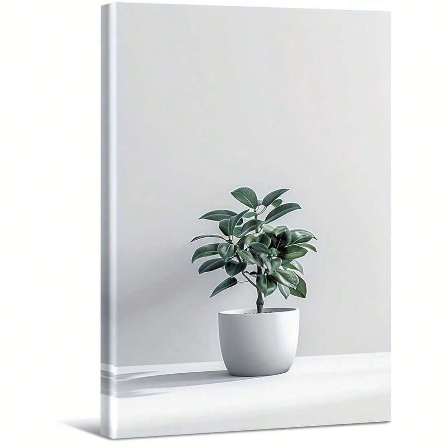 Potted Plant With Shiny Green Leaves. Large Wooden Framed Wall Painting Artist Home Decoration Oil Painting - Bedroom, Bathroom, Living Room, Office, Kitchen, Christmas Gifts - 1 Piece - 彩色 - 查看 1