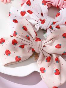 3 pièces/Set Barrettes à cheveux pour filles avec nœud en tissu imprimé fraise - Multicolore - Voir 4