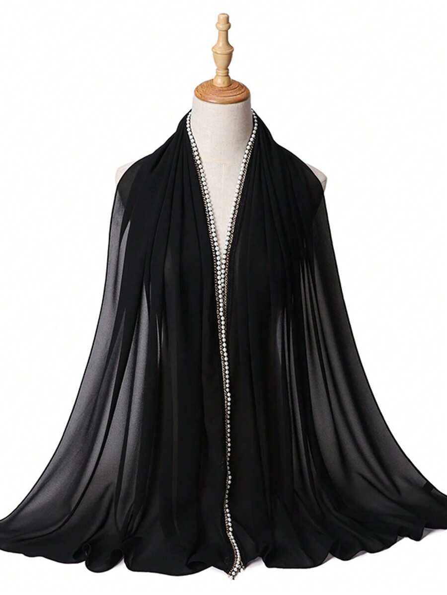 1件女士重链珍珠雪纺穆斯林头巾 - 彩色 - 查看 1