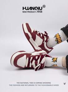 HUANQIU 2026新款男鞋，男士运动鞋，黑色鞋，滑板鞋，时尚白鞋，多功能轻便舒适白鞋，系带软底休闲鞋，跑步鞋，红白四季鞋 - 紅白色 - 查看 8