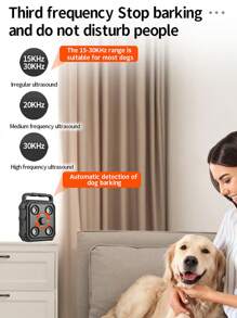 全新 USB 可充电宠物防吠装置，4 核超声波防吠，智能吠叫检测，3 种频率模式，可站立或悬挂，方便的训练装置，大功率超声波声控训狗器，室内外动物驱赶器，防吠噪音威慑，适用于多种场景