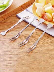 1 pieza Tenedor de fruta en forma de corazón de acero inoxidable creativo, palillos de fruta de moda, mini tenedores para pasteles y postres, pinchos para aperitivos