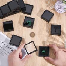 12 件装黑色宝石展示盒 2 英寸 X 0.78 英寸珠宝盒容器带透明顶盖适用于宝石硬币圣诞节节日婚礼珠宝包装