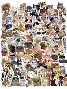 100pcs Cat & Graphic Stickers For Luggage, Laptop, Guitar, Water Bottle Decoration, Asymmetrical Shaped Waterproof Decal Stickers - Multicolor - View 7