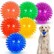 1 件吱吱作响的狗玩具球（6 种颜色），小型/中型/大型犬咀嚼玩具，攻击性咀嚼牙齿清洁玩具