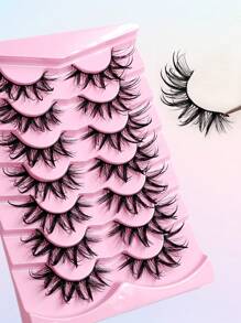 Sibeuna 7 Pairs Cartoon Style Lightweight Crossing Natural Faux Mink Lashes, Fashionable Wet Look Fake Eyelashes - 尖尾漫畫款 - 查看 5