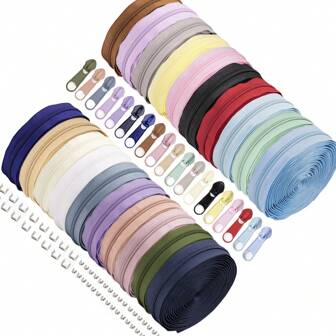 20 种颜色可选 11 码 #5 尼龙线圈拉链带，带 10 个匹配拉链头，适用于服装、箱包和 DIY 工艺品