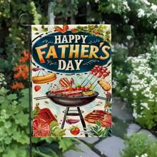 1pc Happy Father's Day Garden Flag, Double-Sided Barbecue & Tropical Design, Polyester, With Sleeve For Pole, Outdoor Patio Decor, Porch Decor, No Flag Pole, Ideal Gift For Dad
