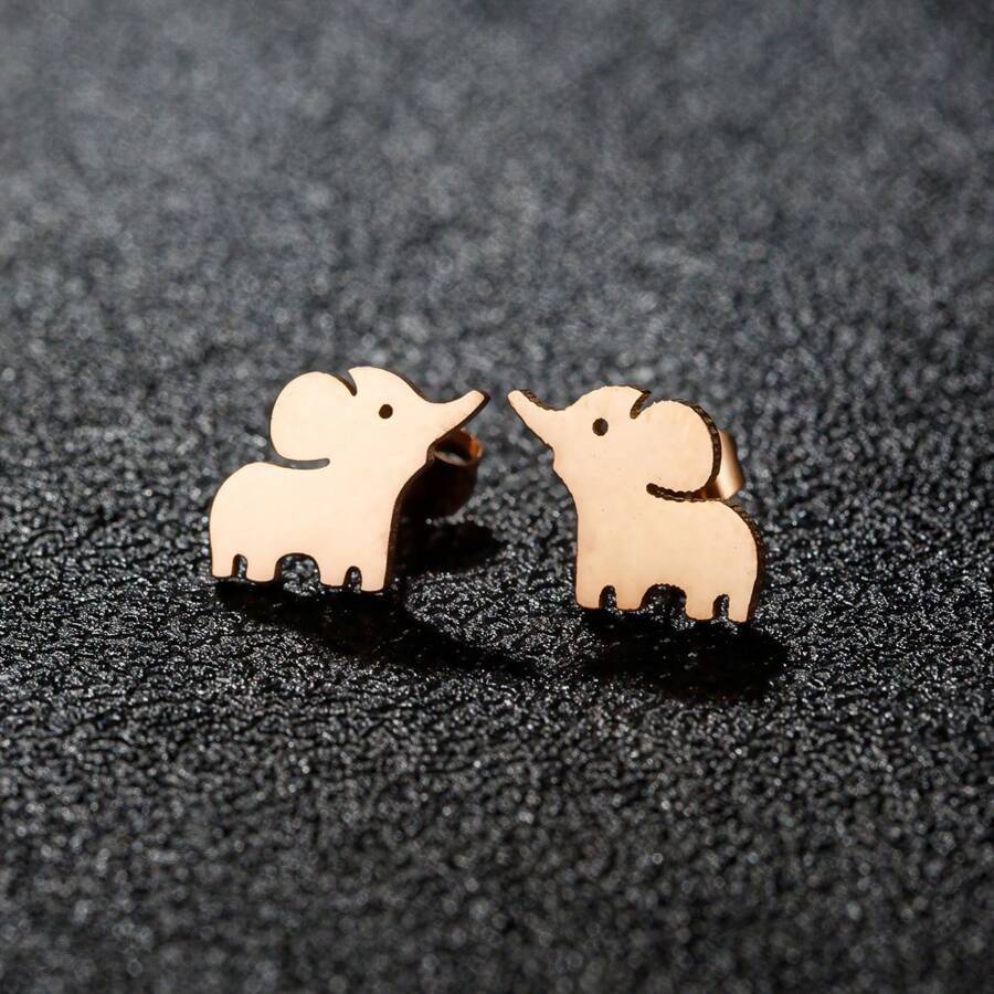 1 Pasang Anting Wanita Stainless Steel, Anting Bentuk Gajah