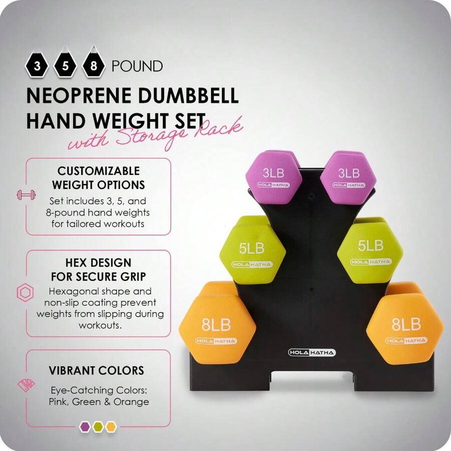 Dumbbell Weight Set W/ 3, 5 And 8 Pound Weights Storage Rack(Open Box) - 1 - View 1