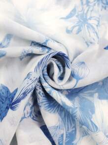 1pc Women's Fashion Ditsy Floral Tasseled Elegant Scarf, Versatile For Beach, Shawl, Headwrap, Suitable For Vacation, Party, Dating, Travel - Blue - View 8