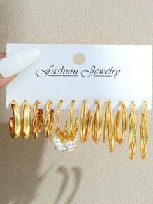 12 件套优雅人造珍珠和树脂心形花环耳环，女士度假约会派对礼物日常佩戴配饰 - 款式1 - 查看 3