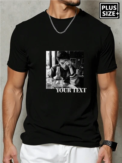 Plus Size Customized Text Men's T-Shirt-Inclusive Storytelling: Muscle Fit Text Tees With 20+ Font Styles - Where Big Frames Meet Bigger Personalities,Multi-Occasion Applicability Such As Gym/Nightclub/Business Leisure, Etc.