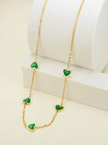 MONALLY 18K Gold Plated 1pc Glamorous Heart Green Gold Women Necklace Girls' Pendant Chain Stainless Steel Jewelry Versatile Best Friend Birthday Anniversary Gift Western Fashion Style