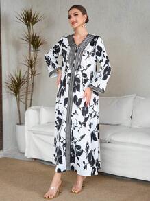 2025 New Style White Printed Abaya Dress For Women,Modest - White - View 1