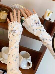 1 Pair Ditsy Floral Lace Arm Sleeve Covers For Women, Loose Fit Sunscreen UV Protection Arm Warmer, Fashionable Summer - Multicolor - View 3