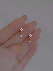 1 对独特奢华三叶草水滴耳环，优雅独特的设计，女士时尚耳环，节日礼物 - 彩色 - 查看 4