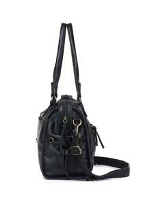 全新设计女士手提包水洗皮革托特包大容量钱包复古女士单肩包 - 黑色 - 查看 3