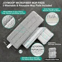 JOYMOOP - Juego de fregona y cubeta con escurridor, con Manos Libres, 3 Almohadillas para Orejas de Microfibra Lavables, Uso en húmedo y, Sistema de Limpieza de Suelos - blanco - Ver 8