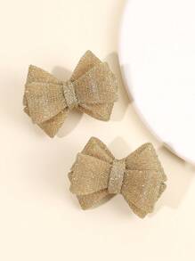 2pcs Gold Hair Bows For Toddler Girls Sparkling Gold Bow Hair Clips Gold Foil Mesh Hairpins Adorable Solid Color Barrettes Girls Holiday Party Headpiece Kids Baby Hair Accessories