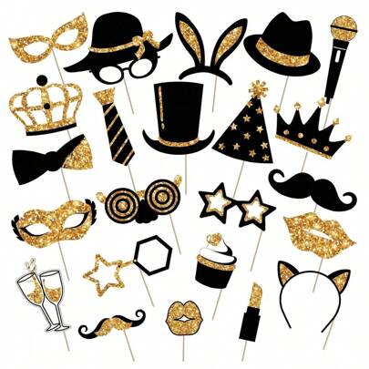 24 Pezzi Accessori per Cabina Fotografica per Feste, Compleanni, Matrimoni, Lauree, Feste di Diploma, Misto di Cappelli, Rossetti, Cravatte, Corone (Dorate), Natale