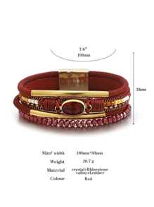 1pc Crystal Copper Tube Zirconia Green Multiple Colors Optional Artificial Leather Bracelet Women's Mother's Day Gift - Burgundy - View 3