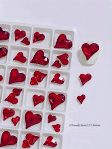 30 piezas/paquete Decoraciones de arte de uñas con cristales de rinoceronte en forma de corazón retorcido K9, tamaños grandes/medianos/pequeños, cristales de rinoceronte de corazón súper brillantes, suministros de uñas de color melocotón/blanco/degradado - Rojo - Ver 10