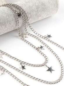 1pc Three Metallic Chains With Star Shaped Pendant, Hollow Out Decorated Pants Chain Street Punk Star Charm, Pants Chain Charm Layered Pants Chain Street - Multicolor - View 2