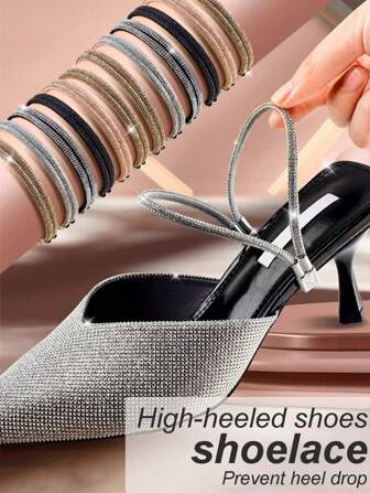 2pcs High Heel Shoelace Fasteners, No-Install Binding Shoe Straps For Sandals, Slippers, Slip-On Shoes (Different Batches May Have Slight Variation In Sewing And Rhinestone Arrangement, But Won't Affect Usage)