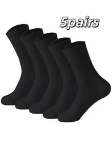 5pairs Men's Mid Length Socks Simple Fashionable Daily Casual, Fall - Black - View 4