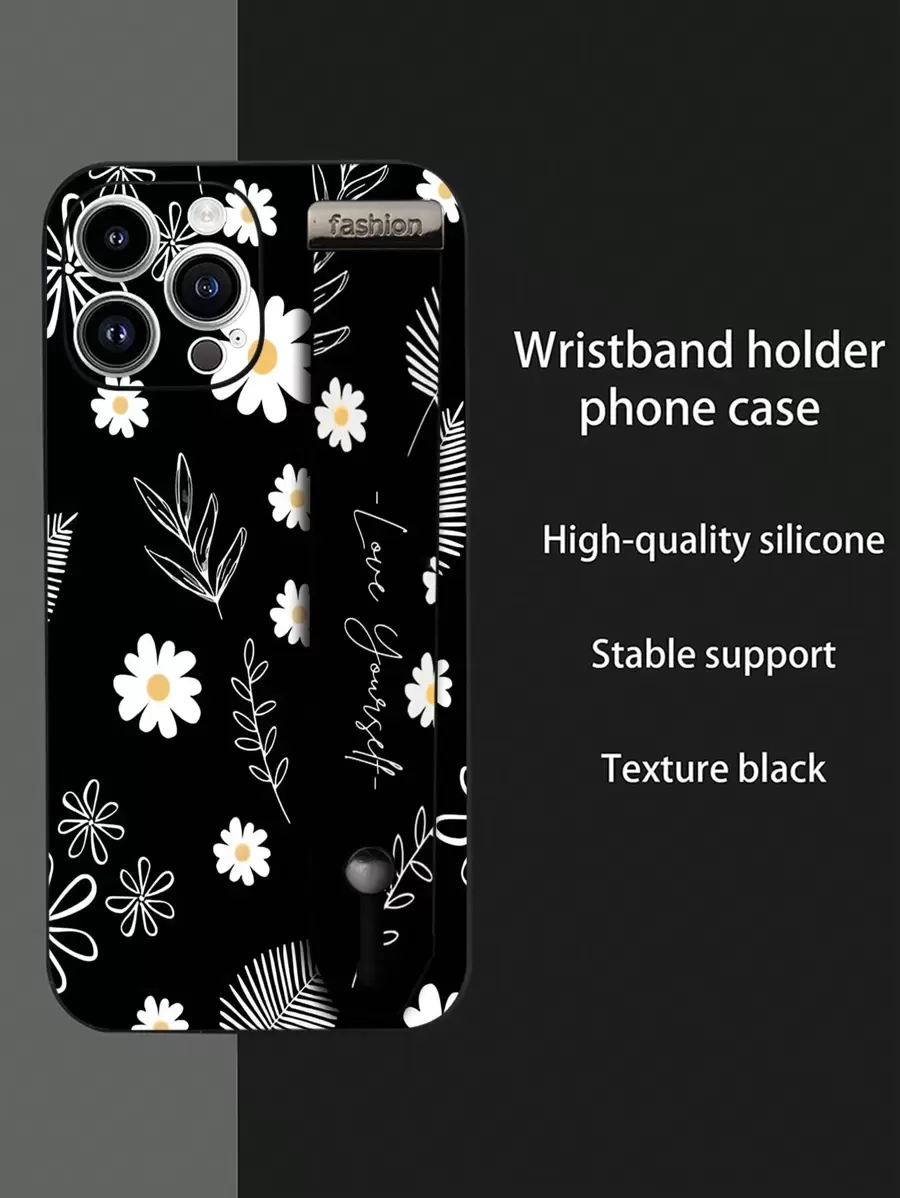 花朵 1 件黑色 TPU 雏菊花卉腕带防震手机壳兼容 /配套手机壳/腕带手机壳/腕带支架手机壳/趣味手机壳/安卓手机壳/手机壳/手机壳/OPPO 手机壳，兼容 Apple 15 Pro Max/ A14/ A54/ A52/ A31 4G/ A23/Redmi Note 8 Pro/Redmi Note 11 Pro 4G/Redmi Note 12 4G/OPPO A54 防水防摔防刮 - 彩色 - 查看 1