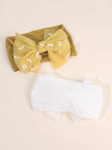 3件套雏菊发箍，可爱花朵蝴蝶结发箍，白色雪纺蝴蝶结发箍，弹性发圈，儿童及婴儿发饰 - 彩色 - 查看 6