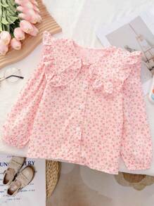 Young Girl Shirt 2024 Spring Style Casual Long Sleeved Chic Top Shirt - Pink - View 1