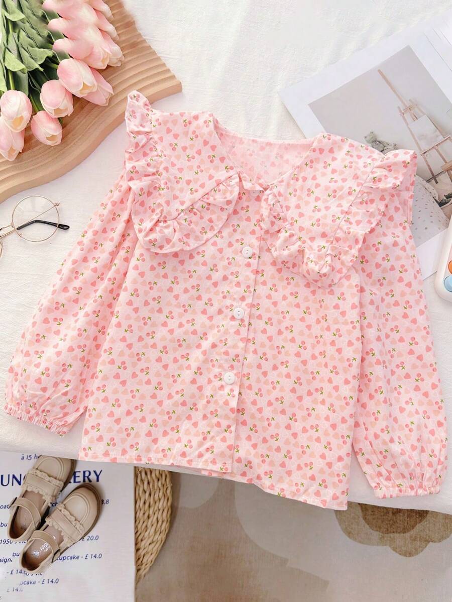 Young Girl Shirt 2024 Spring Style Casual Long Sleeved Chic Top Shirt - Pink - View 1