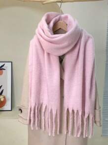 1pc Women Multicolor Extra Long Faux Cashmere Solid Color Scarf With Tassels, Warm For Autumn/Winter Outings, Traveling, And Shopping - Beige - View 11
