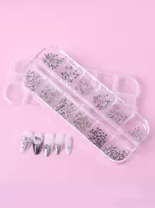 TSZS 12格120件3D金属蝴蝶结饰品美甲饰品混合形状蝴蝶结Y2K丝带美甲装饰美甲用品指甲美甲宝石 - 灰色 - 查看 6