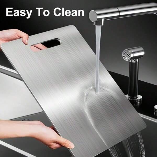 1pc Stainless Steel Cutting Board, 2025 High-End Double-Sided Titanium Alloy Cutting Board - Stainless Steel, Suitable For Kitchen And, For Cutting Meat And Vegetables, Multi-Functional