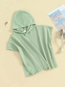 Toalla de Playa para Niños con Capucha Color Sólido Textura Waffle Suelta Cubierta de Natación Niños Niñas Toalla de Playa con Capucha - Verde - Ver 2