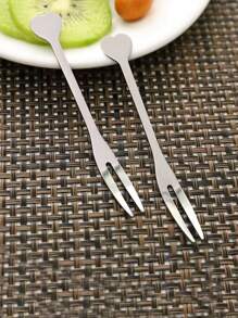 1 pieza Tenedor de fruta en forma de corazón de acero inoxidable creativo, palillos de fruta de moda, mini tenedores para pasteles y postres, pinchos para aperitivos