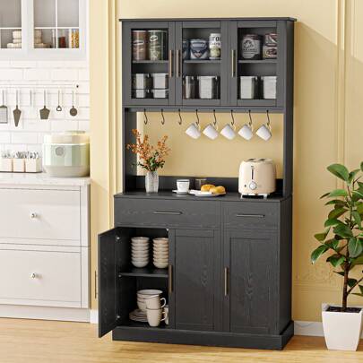 71" H Tall Kitchen Storage Cabinet With Doors, Shelves, Drawer