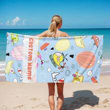 1pc Helicopter Printed Beach Towel, Customized Name, Super Soft Microfiber, Multipurpose Towel, Machine Washable, Highly Absorbent, Great For Travel, Camping, Beach, Swimming Pool, Perfect Gift Summer,Holiday