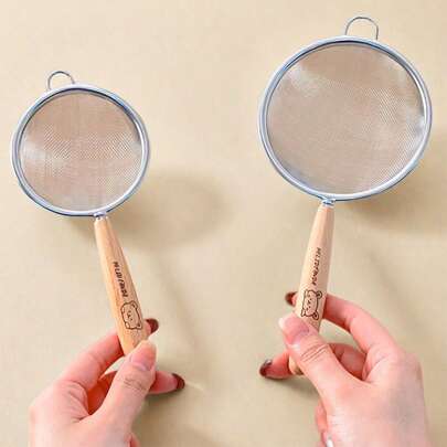 1/3 件装多功能 304 不锈钢细网面粉筛，40 目面粉筛过滤勺，带防烫木柄，可用于过滤豆浆、果汁、残渣，可重复使用，厨房滤网，烘焙配件，适合学生和成人家庭、厨房、聚会、餐厅使用