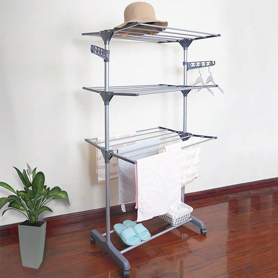 Séchoir à linge inox étendoir pliable H.152 cm gris